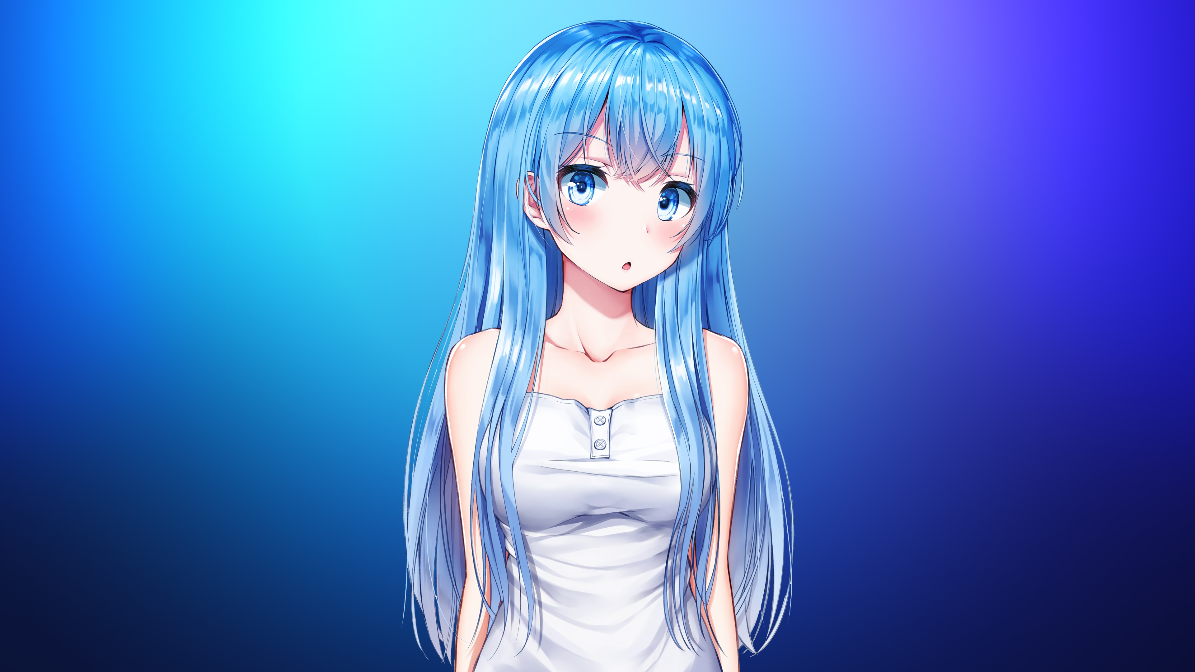 Download 3840x2400 Wallpaper Blue Hair Anime Girl Cute Original