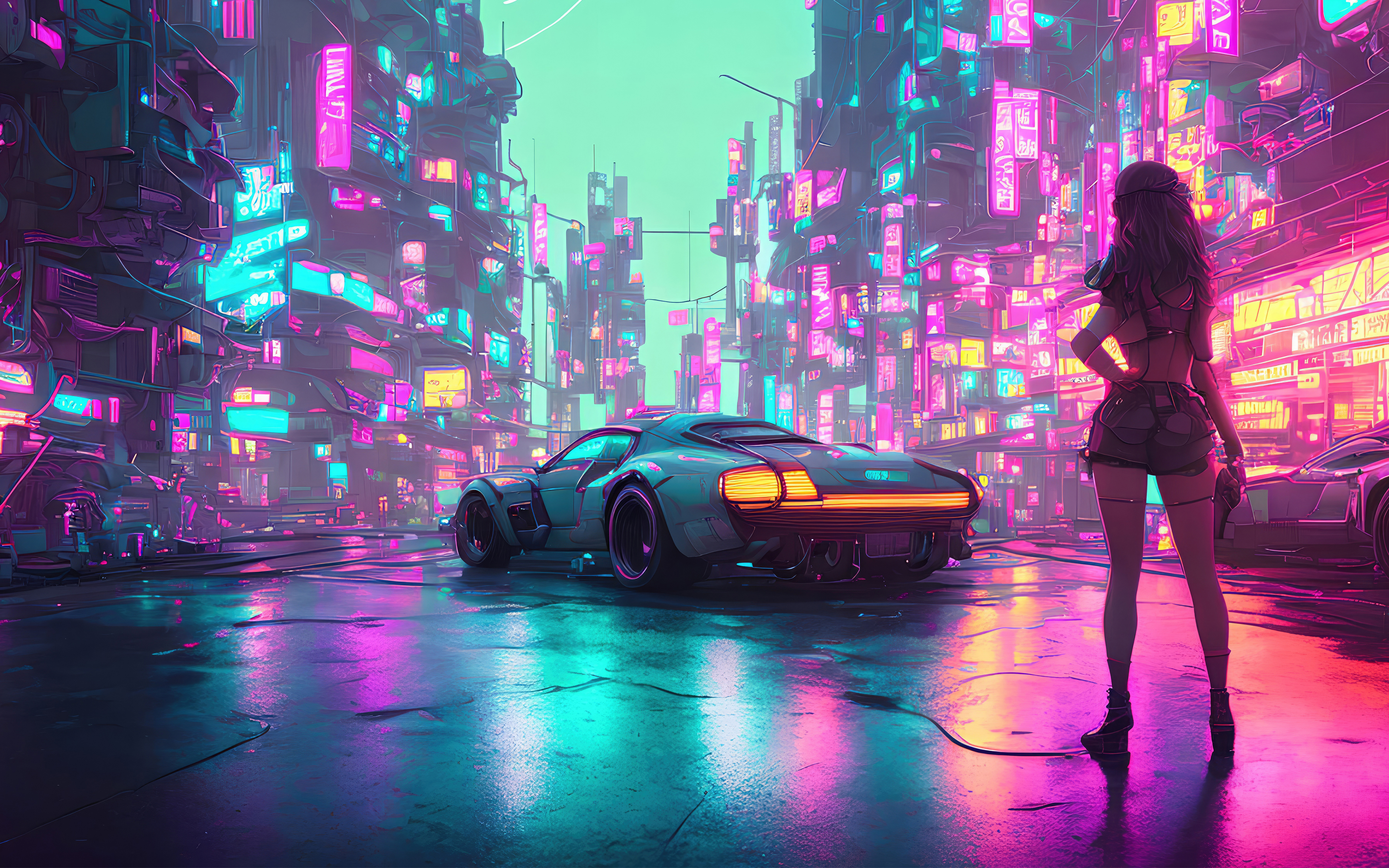 Download wallpaper 3840x2400 cyberpunk, game, city shot, car 4k