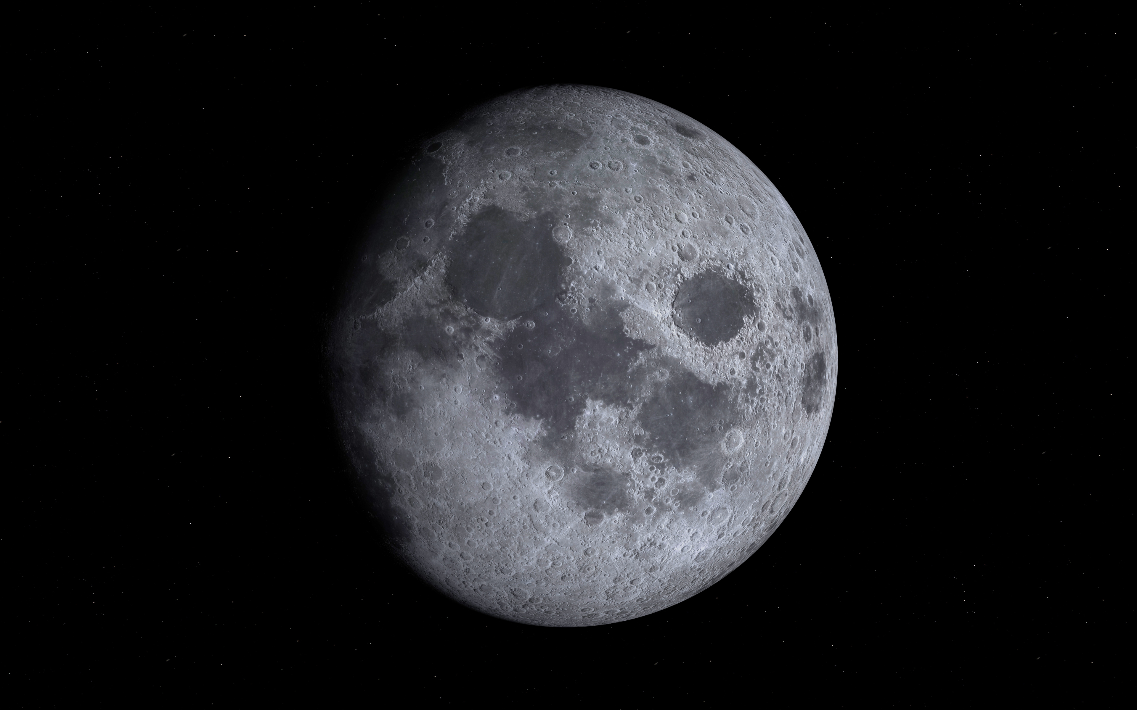 Download wallpaper 3840x2400 full moon, monochrome, space, dark 4k