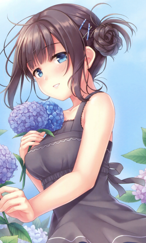 Download Wallpaper 480x800 Cute, Anime Girl, Flowers, Nokia X, X2, Xl