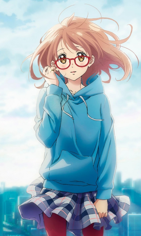 Cute anime girl, glasses, Mirai Kuriyama, Kyoukai no Kanata, 480x800 wallpaper