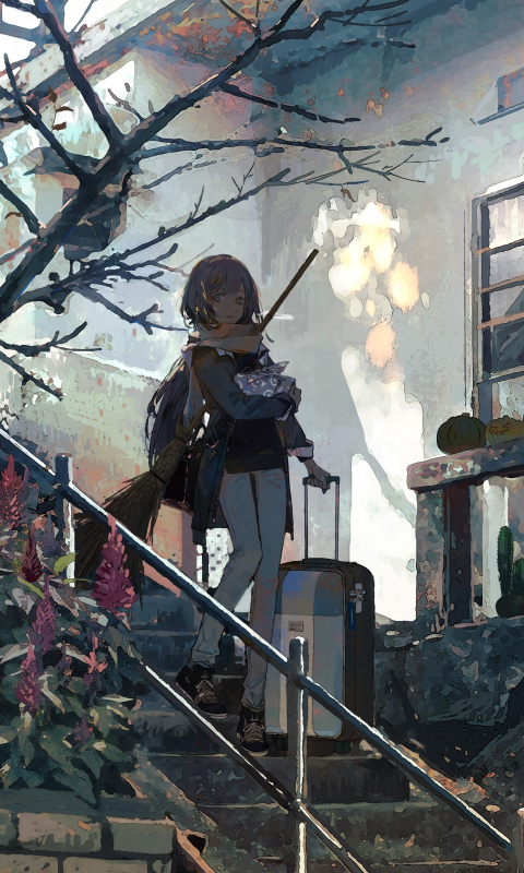 Download wallpaper 480x800 stair, walk, anime girl, original, art ...