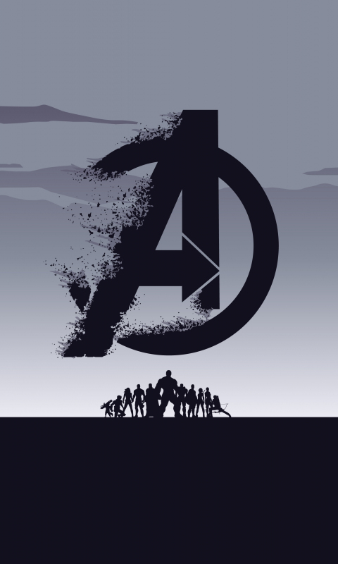 2019 movie, Avengers: Endgame, minimal, silhouette, art, 480x800 wallpaper