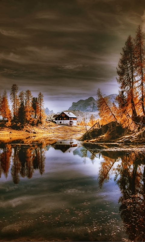 Download wallpaper 480x800 dolomites, lake, reflections, house, nature,  nokia x, x2, xl, 520, 620, 820, samsung galaxy star, ace, asus zenfone 4,  480x800 hd background, 959