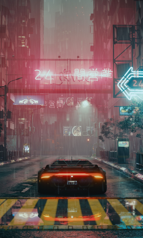 Cyberpunk, game, city shot, car, 480x800 wallpaper