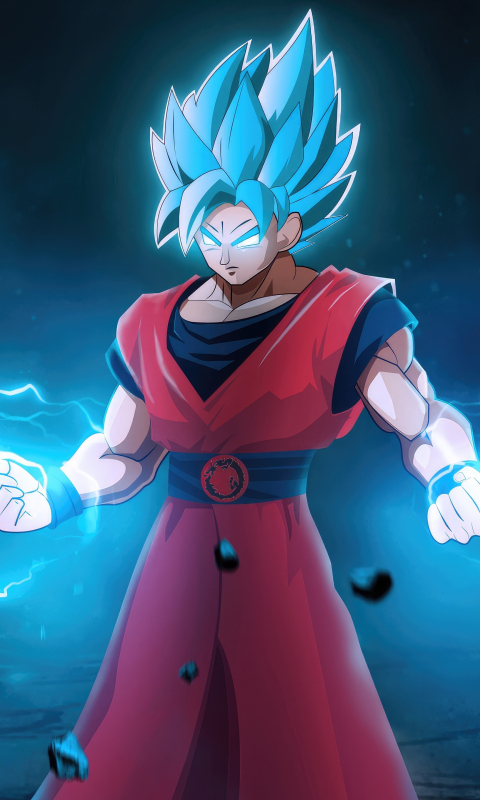 Goku with lightening powers, blue, anime, 480x800 wallpaper