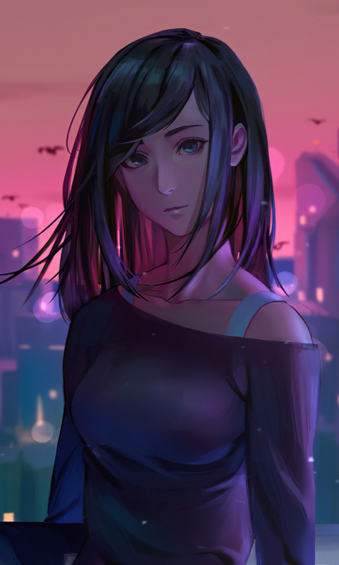 Download Wallpaper 480x800 Beautiful, Anime Girl, Art, Nokia X, X2, Xl