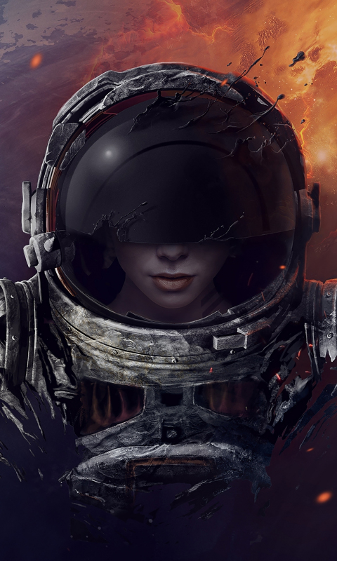 Girl astronaut, artwork, fantasy, 480x800 wallpaper