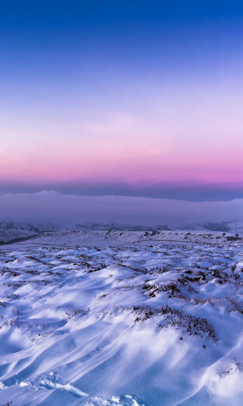 Download wallpaper 480x800 snow, landscape, pink sunset, skyline, nokia ...