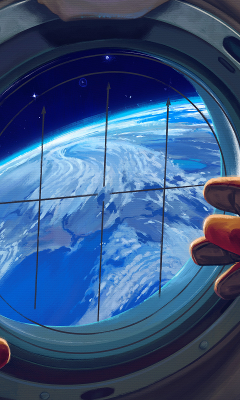 Spacecraft window, astronaut, 480x800 wallpaper
