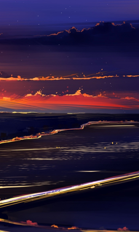 Download wallpaper 480x800 horizon, clouds, sunset, highway, aerial ...