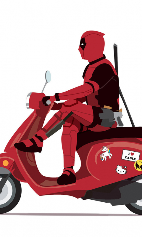 Download 480x800 wallpaper marvel, deadpool on scooter, minimal ...