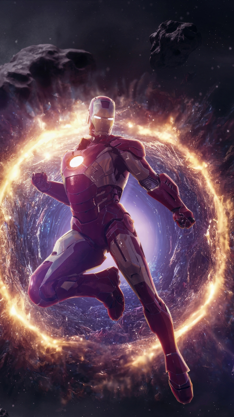 Iron man through the wormhole, space, 480x854 wallpaper