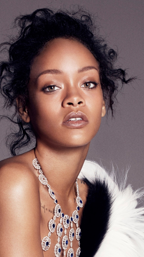 Download 480x854 Wallpaper Rihanna Curly Short Hair Singer