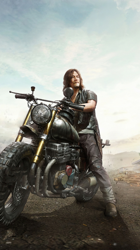 Daryl Dixon, PUBG mobile X, The Walking Dead, crossover, artwork, 480x854 wallpaper