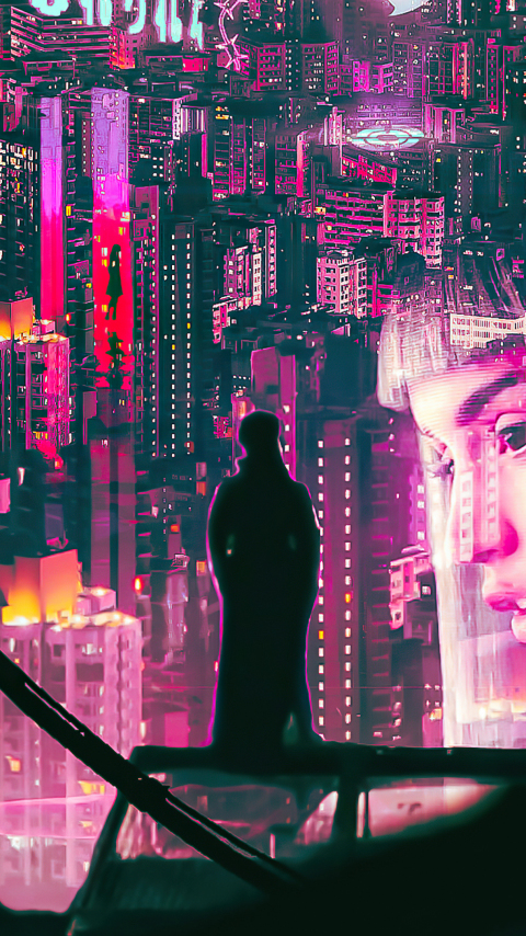 The Night Begin, Ghost in The Shell, art, 480x854 wallpaper