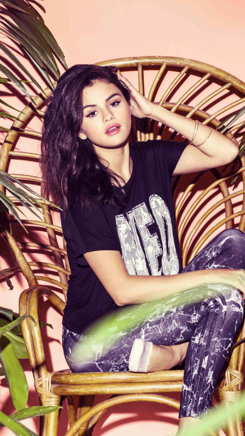 Download wallpaper 480x854 selena gomez, sit, chair, adidas, nokia ...