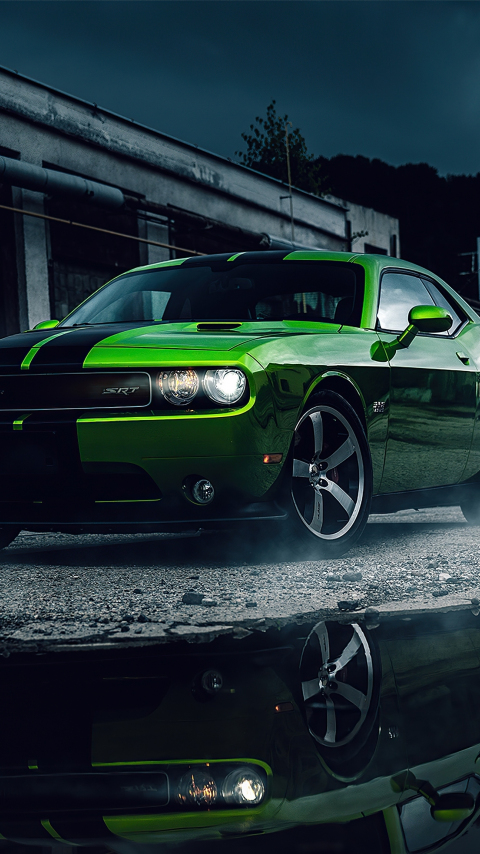 Green Dodge Challenger, muscle car, 2020, 480x854 wallpaper