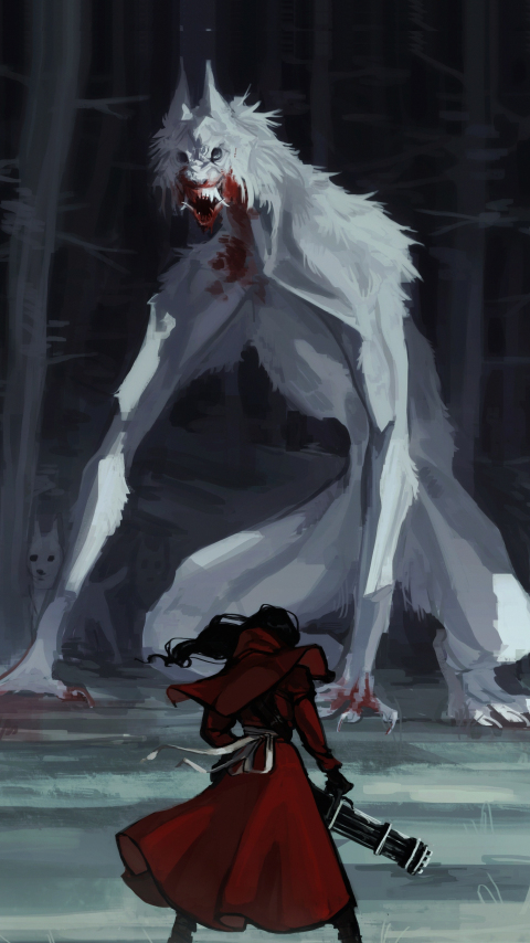 Red riding hood, wolf, fantasy, art, 480x854 wallpaper