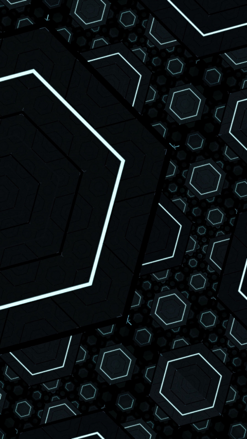 Fractal, black, hexagons, 480x854 wallpaper