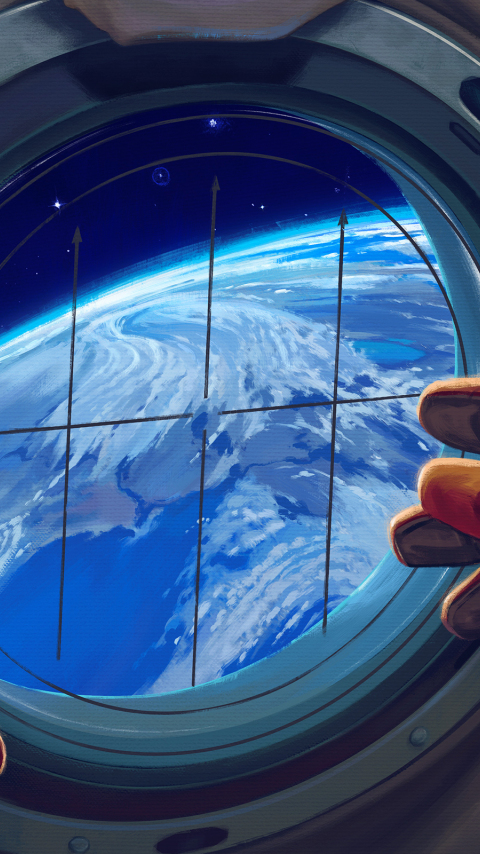 Spacecraft window, astronaut, 480x854 wallpaper