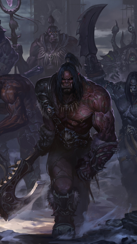 World of Warcraft, orks, warrior, art, 480x854 wallpaper