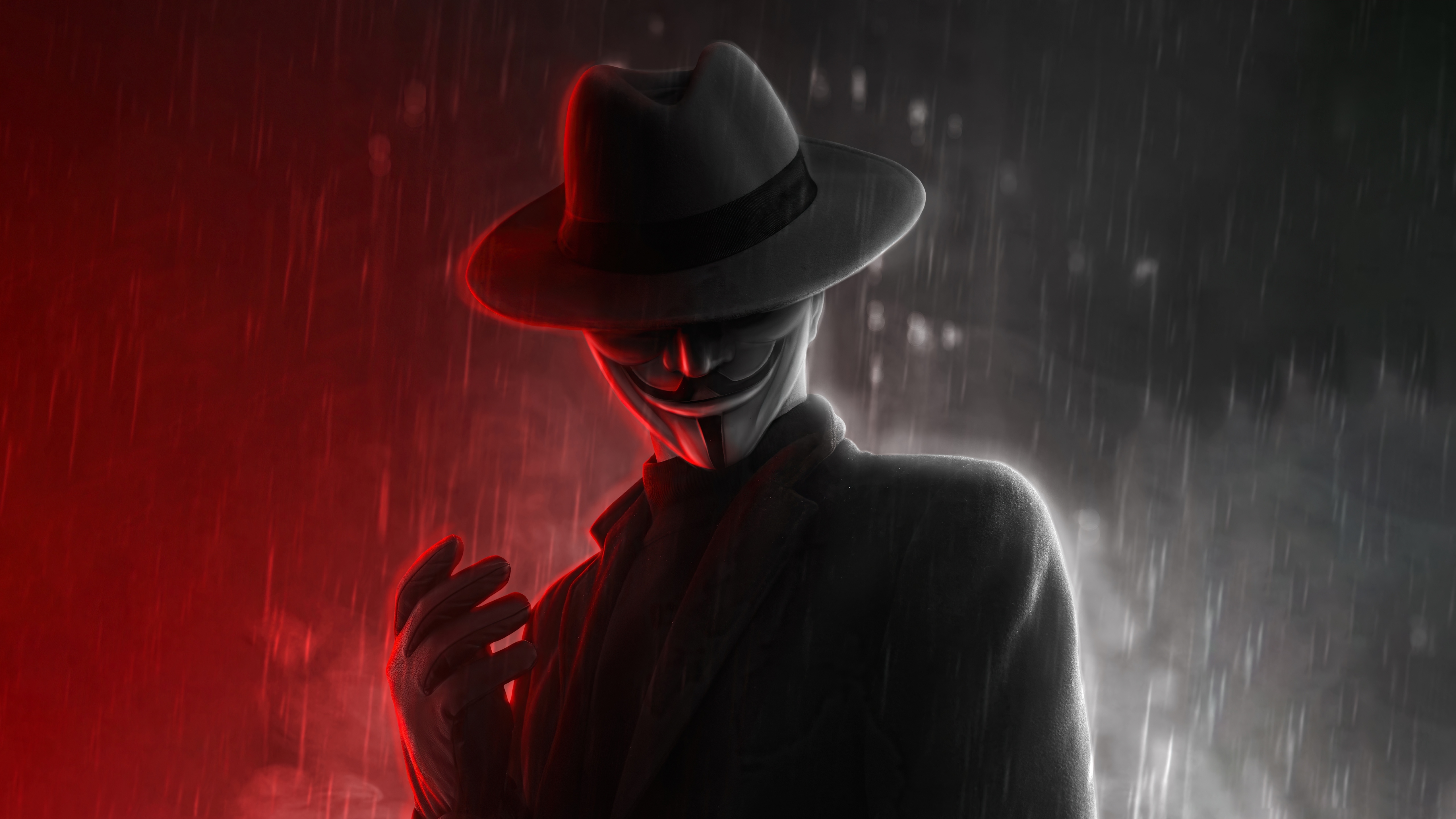 Anonymus, laughing mask, dirty, 5120x2880, 5k wallpaper