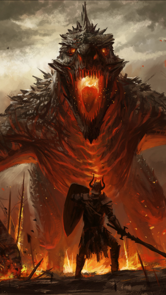 Download 540x960 wallpaper dragon and warrior, fantasy, art, samsung