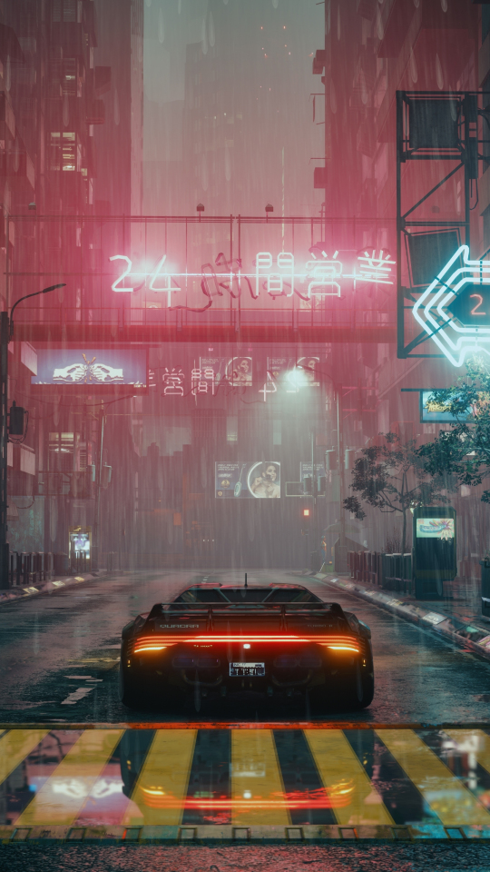 Cyberpunk, game, city shot, car, 540x960 wallpaper