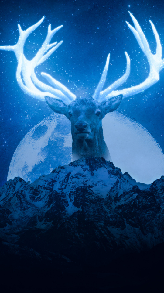 Deer horns, glowing horns, art, 540x960 wallpaper