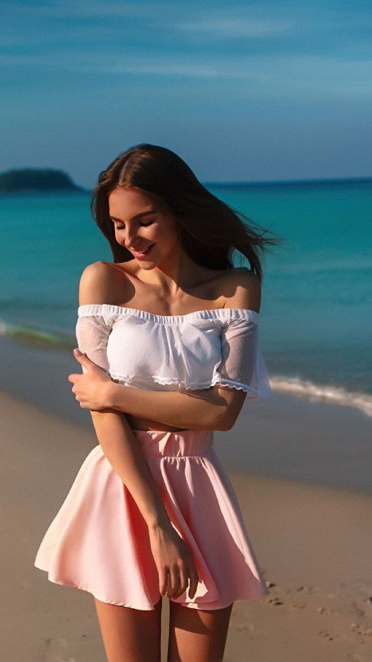 Download Wallpaper 540x960 Beautiful Galina Dubenenko Girl Model Beach Samsung Galaxy S4