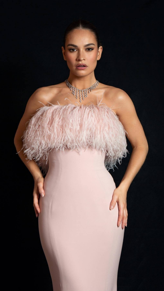 Lily James, pink pretty dress, celebrity, 540x960 wallpaper