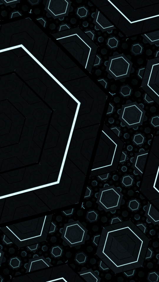Fractal, black, hexagons, 540x960 wallpaper