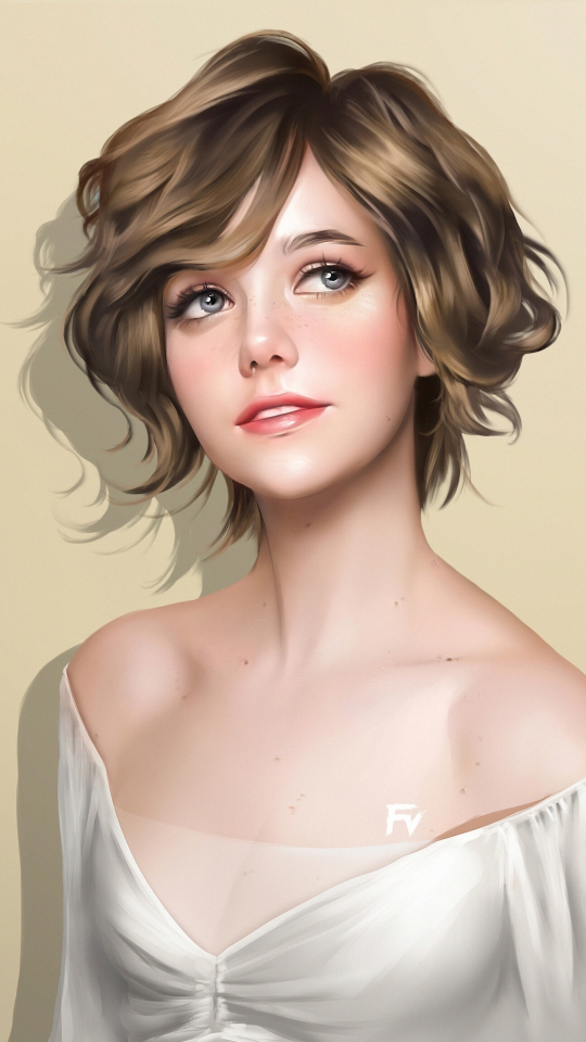 Download Wallpaper 540x960 Beautiful Woman Short Hair Art Samsung Galaxy S4 Mini Microsoft 2500