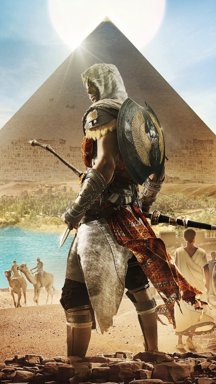 Download wallpaper 720x1280 assassin's creed: origins, egypt, pyramids,  video game, samsung galaxy mini s3, s5, neo, alpha, sony xperia compact z1,  z2, z3, asus zenfone, 720x1280 hd background, 2296