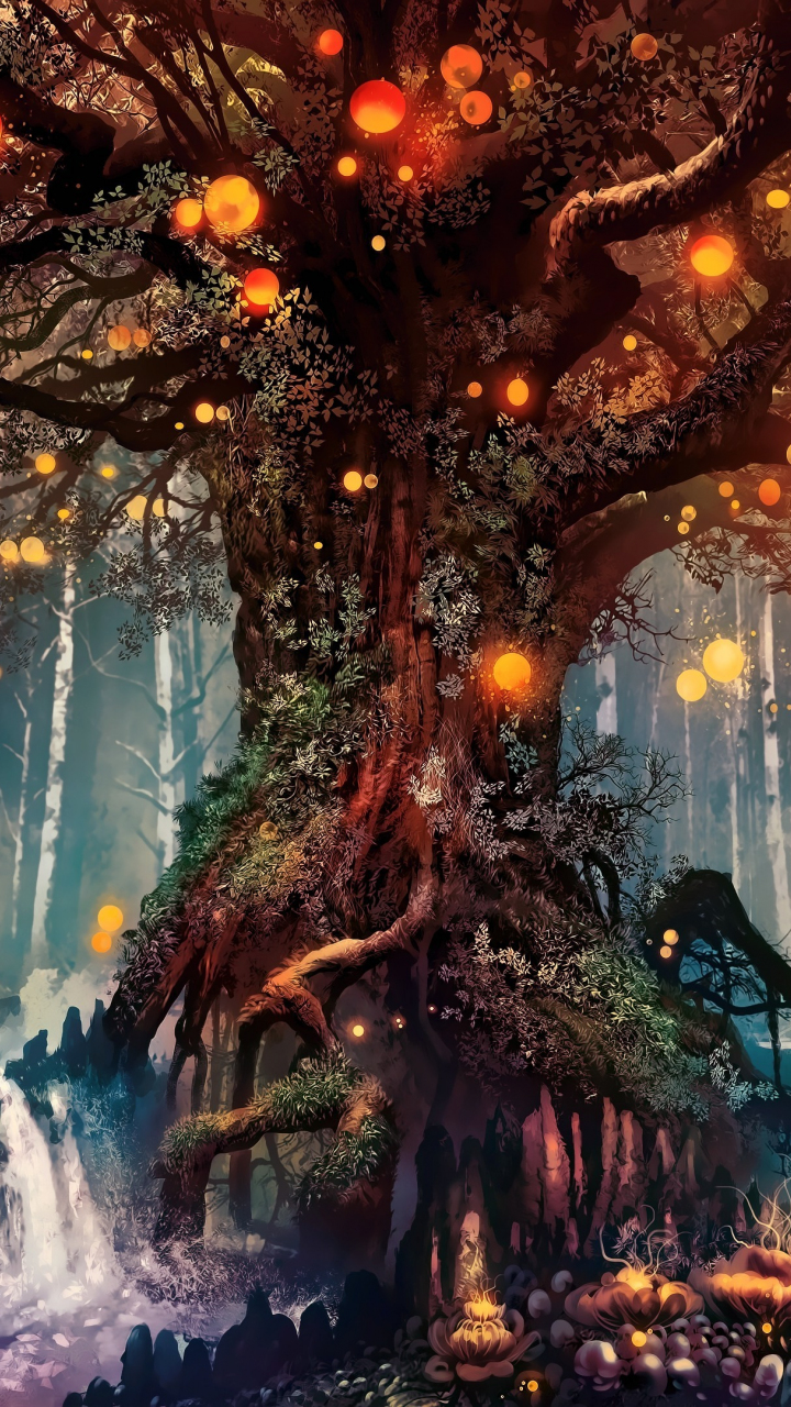 Download 720x1280 wallpaper old tree, fantasy, art, samsung galaxy mini