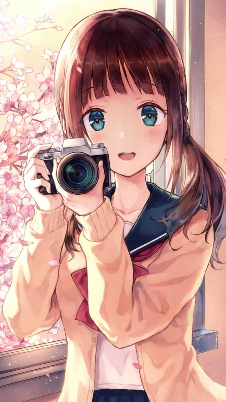 Download 720x1280 wallpaper anime girl, camera ...