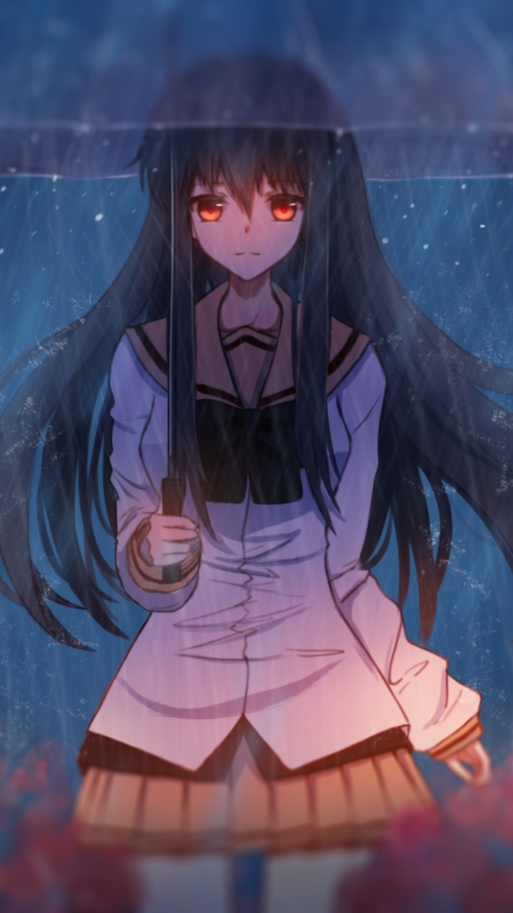 Download 720x1280 Wallpaper Anime Girl In Rain With Umbrella Art