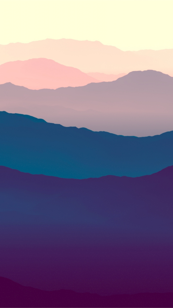 Mountains, landscape, purple sunset, gradient, horizon, 720x1280 wallpaper