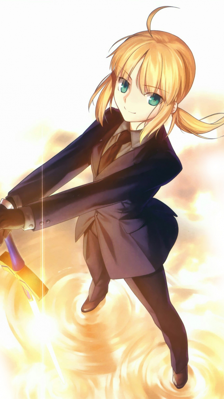 Download 720x1280 wallpaper smile, confident, saber alter, fate series