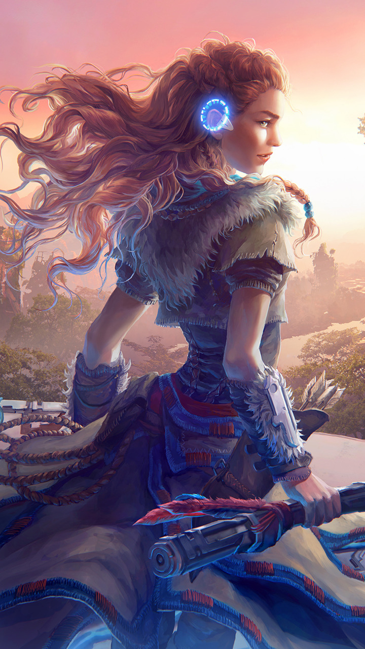 Aloy, warrior, Horizon Zero Dawn, game, artwork, 720x1280 wallpaper