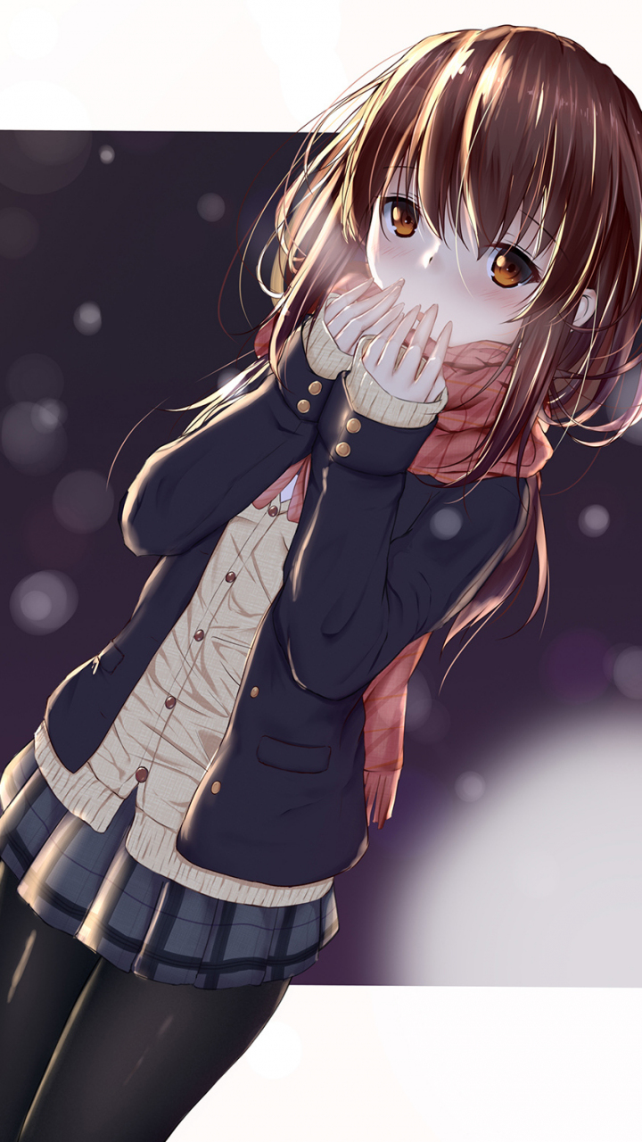 Download 720x1280 Wallpaper Red Scarf Winter Minimal Anime Girl Samsung Galaxy Mini S3 S5 9767