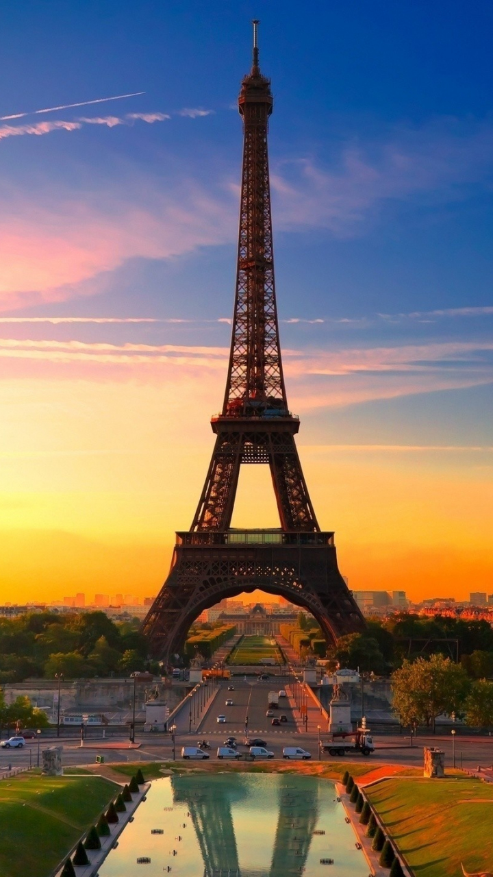 Download 720x1280 wallpaper  sunset  of paris  eiffel  tower  