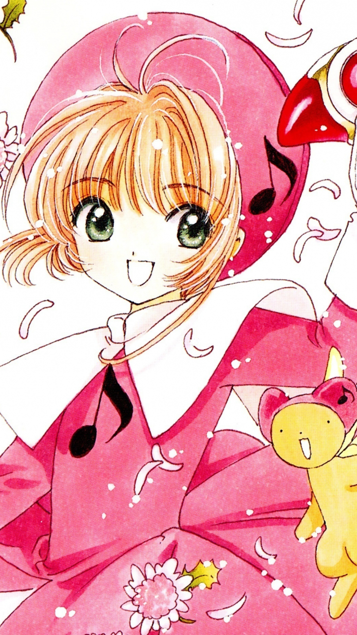 Download 720x1280 wallpaper pink flowers, sakura kinomoto, anime girl