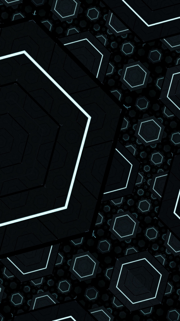 Fractal, black, hexagons, 720x1280 wallpaper