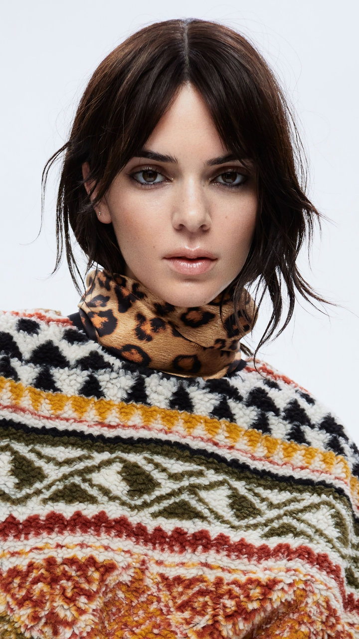 Download wallpaper 720x1280 2021, brunette model, kendall jenner, elle