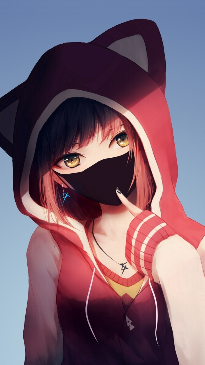 Download 720x1280 wallpaper anime  girl  in hoodie mask  