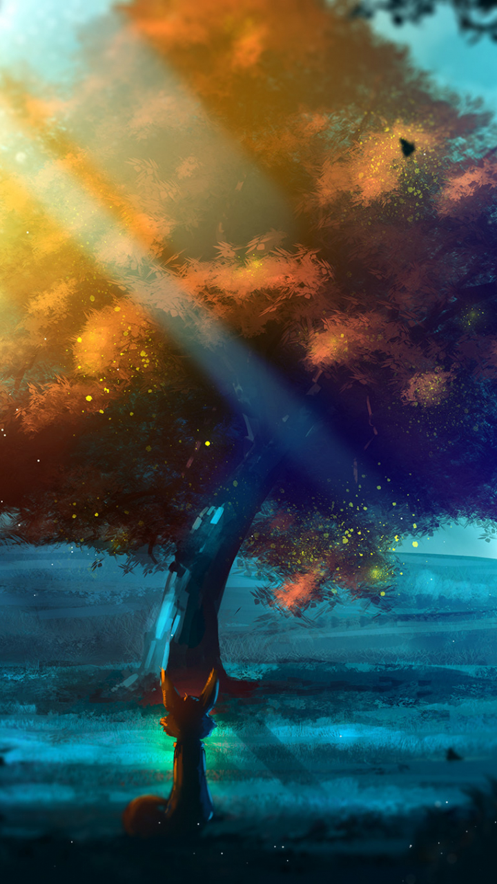 Download wallpaper 720x1280 tree, nature, fantasy, fox, artwork ...