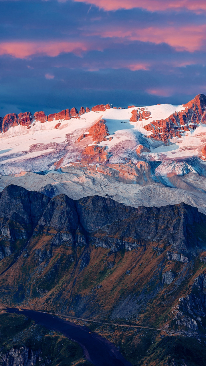 Download wallpaper 720x1280 mountains, sunset, marmolada glacier ...