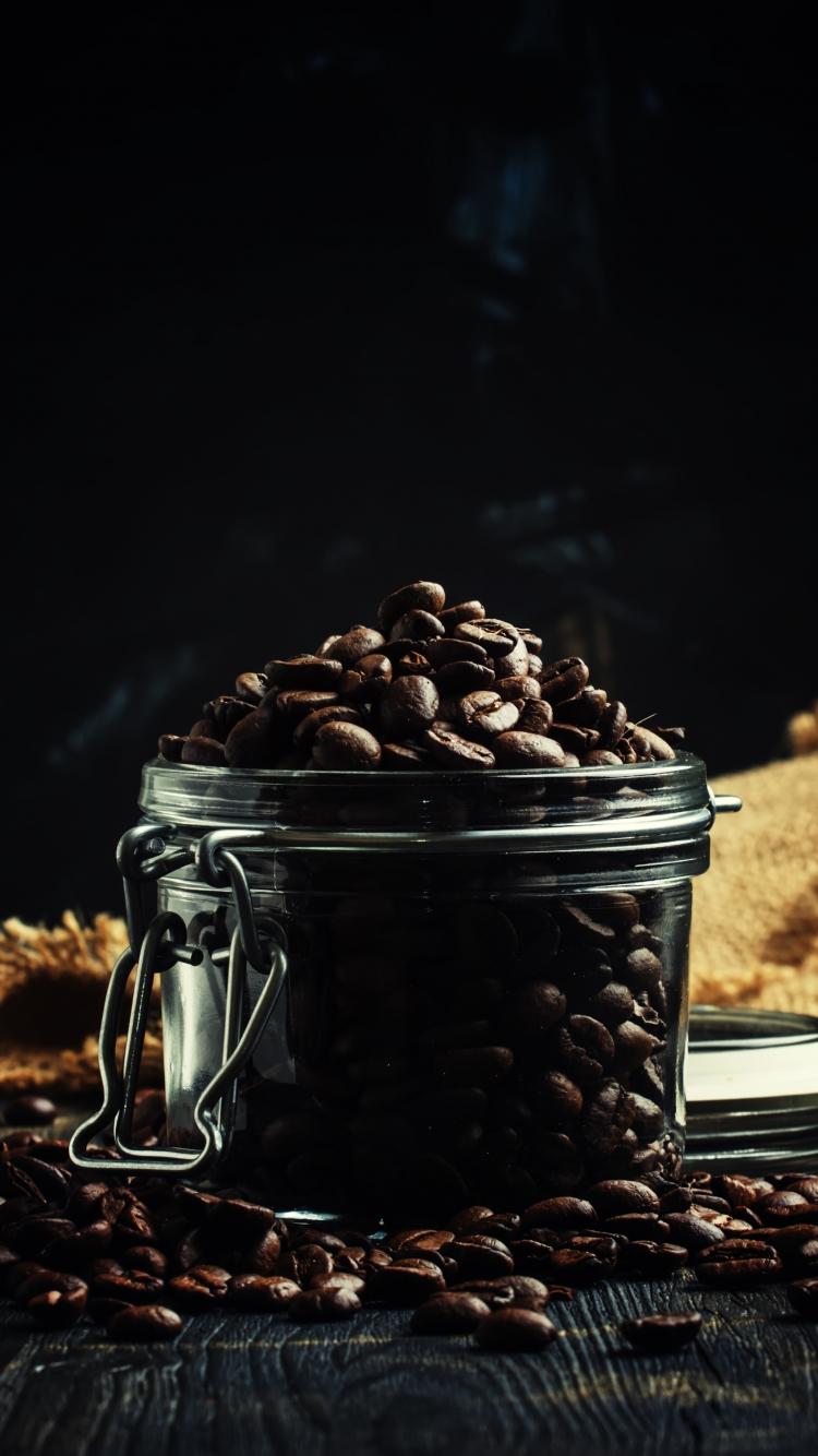 Download wallpaper 750x1334 coffee beans, glass jar, iphone 7, iphone 8,  750x1334 hd background, 29019